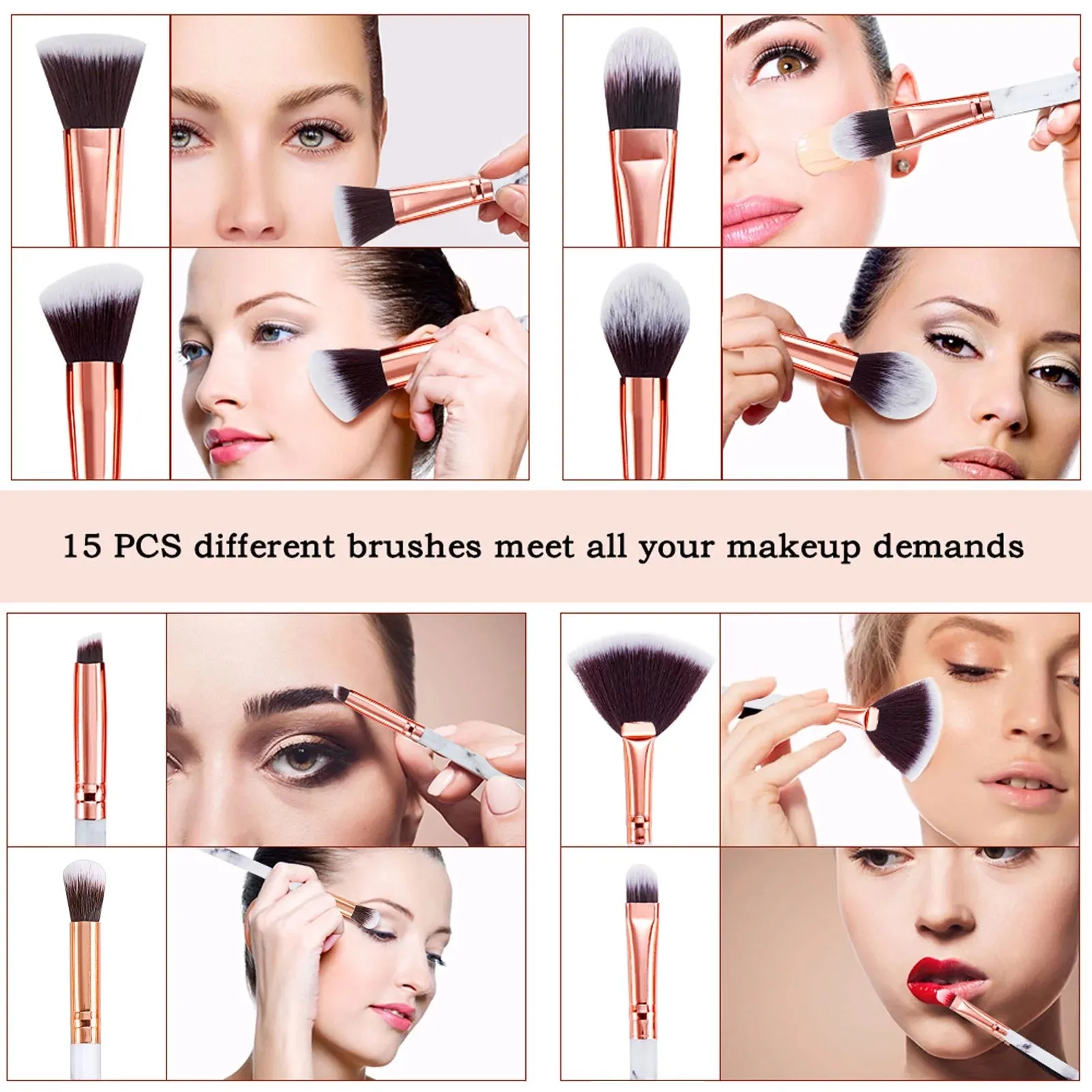 Makeup Brushes 15PCS Marble Makeup Brush Set Blush Foundation Concealer Eyeshadow Brushes with 4 Makeup Sponge - Valentine'S Day, Xmas Gift